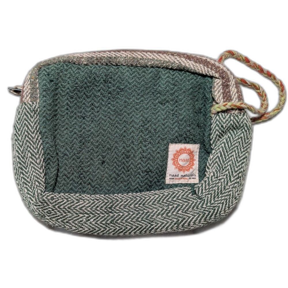 Naad Naturals Woven Hemp Coin Purse Pouch Boho Gorpcore Festival Utility Green
